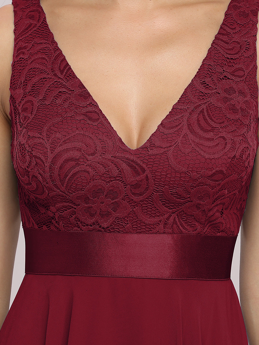 Color=Burgundy | Stunning Wholesale V Neck Lace & Chiffon Prom Dress For Women-Burgundy 3