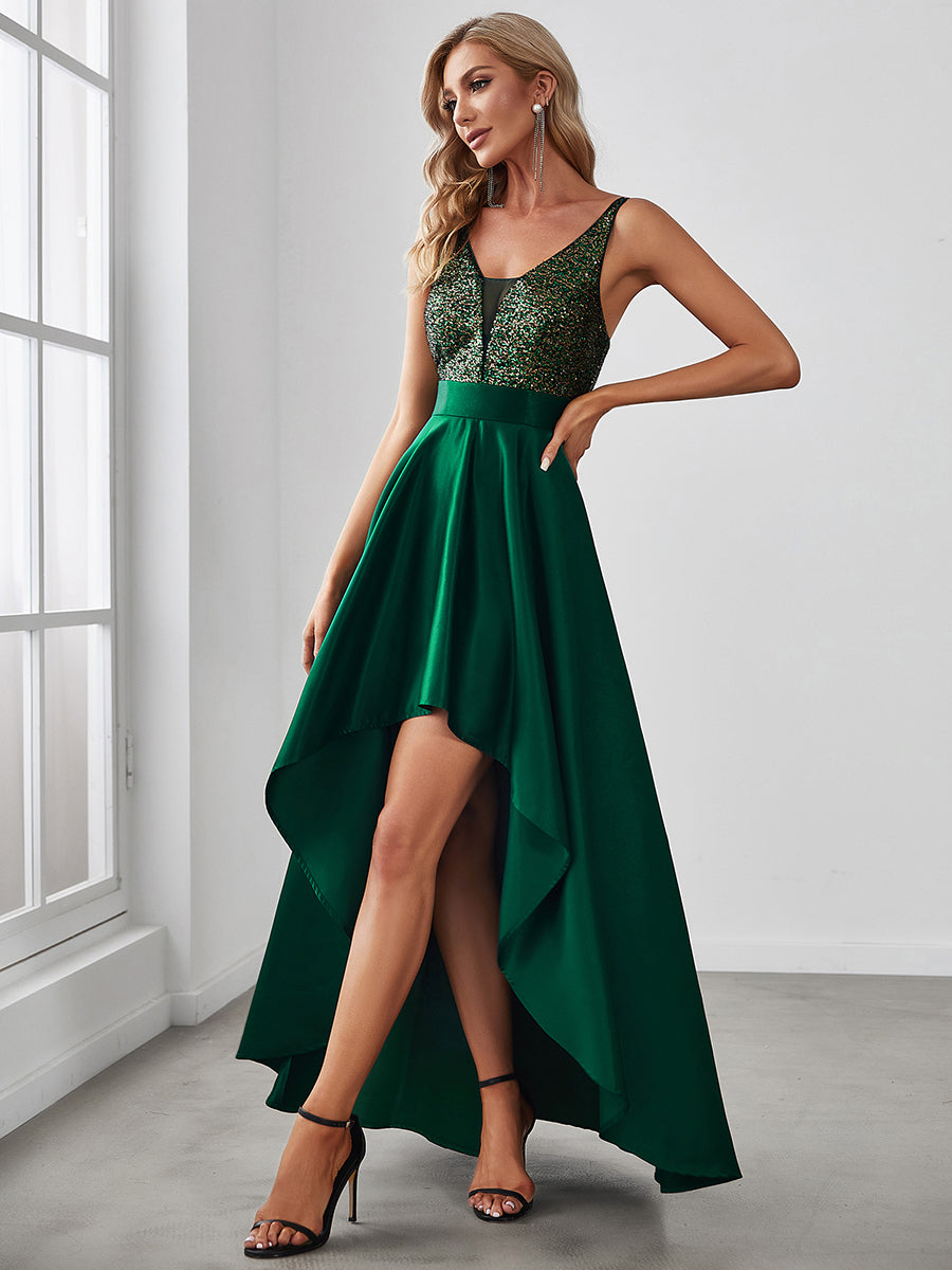Color=Dark Green | Sexy Backless Sparkly Prom Dresses For Women With Irregular Hem-Dark Green 4
