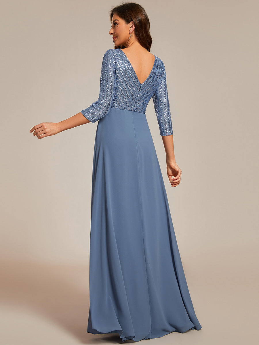 Color=Dusty Blue | Sexy V Neck A-Line Sequin Evening Dress-Dusty Blue 5