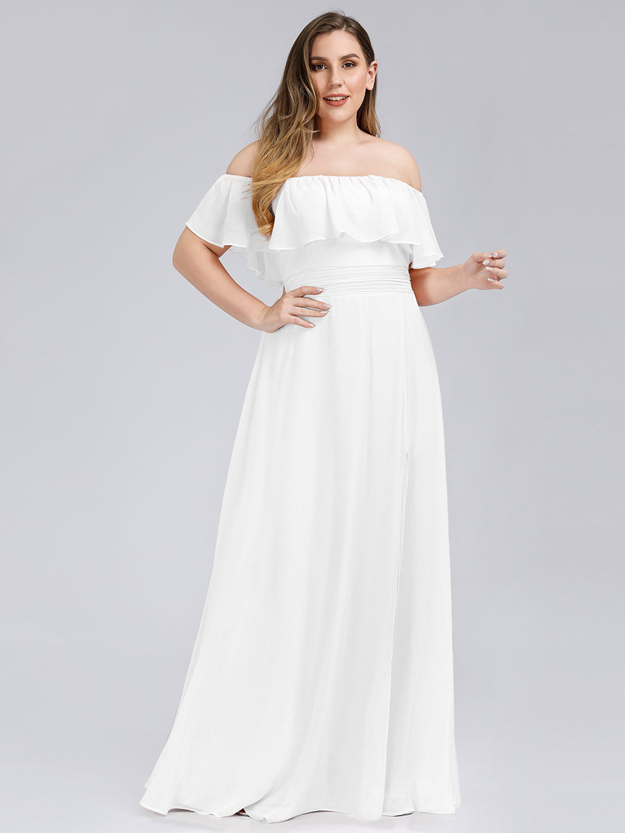 Plain Off Shoulder Wholesale Chiffon Wedding Dress with Side Split