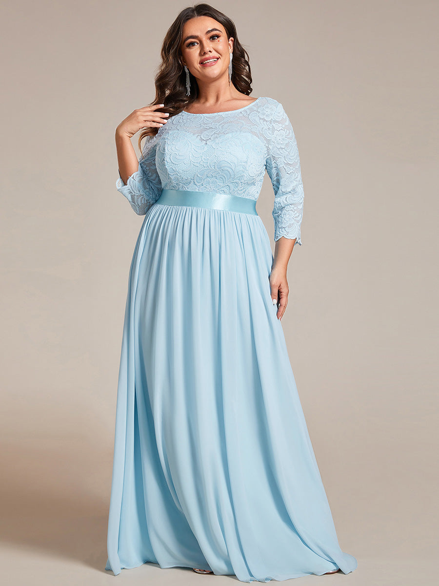 COLOR=Sky Blue | See-Through Floor Length Lace Evening Dress With Half Sleeve-Sky Blue 1