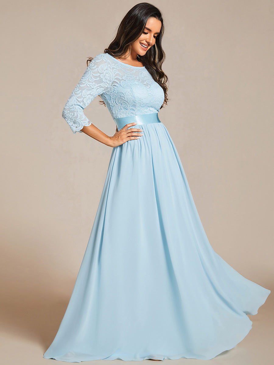 Color=Sky Blue | Plus Size Lace Wholesale Bridesmaid Dresses With Long Lace Sleeve-Sky Blue 1