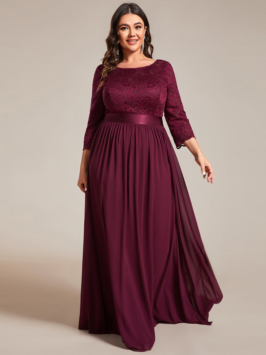 Color=Mulberry | Plus Size Lace Wholesale Bridesmaid Dresses With Long Lace Sleeve-Mulberry 1