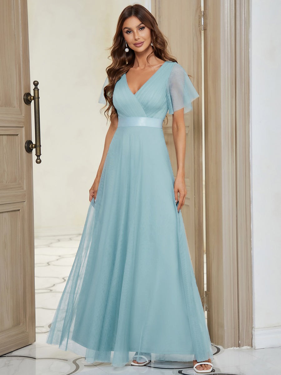 Color=Sky Blue | Women's V-Neck A-Line Floor-Length Wholesale Bridesmaid Dresses-Sky Blue 74