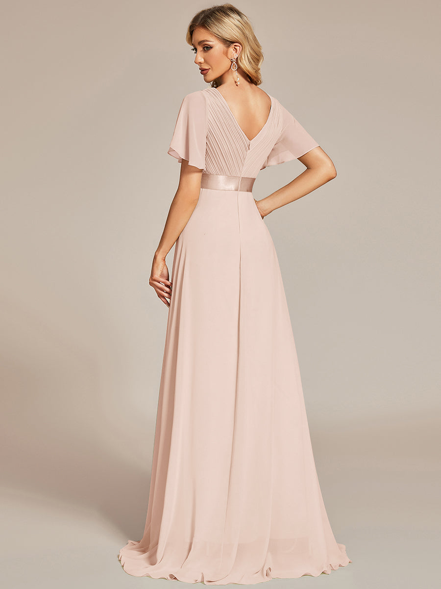 Glamorous Double V-Neck Ruffles Padded Wholesale Chiffon Evening Dresses#Color_Blush