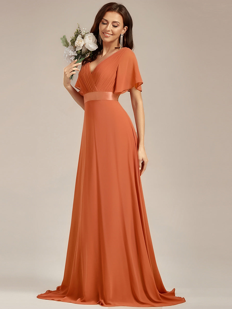 Simple Empire Waist Flowing Sleeves Evening Dress #Brandied Melon