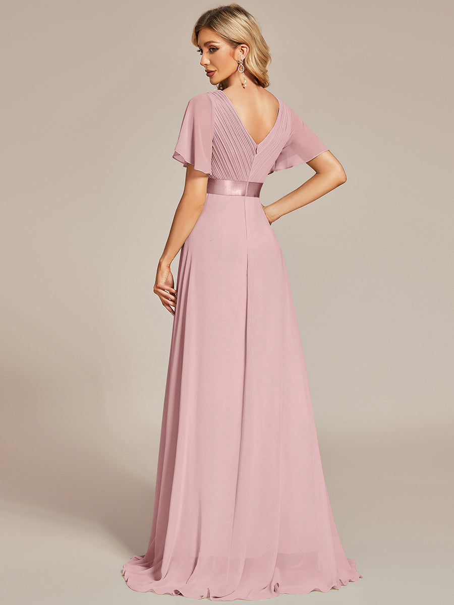 Glamorous Double V-Neck Ruffles Padded Wholesale Chiffon Evening Dresses#Color_Dusty Rose
