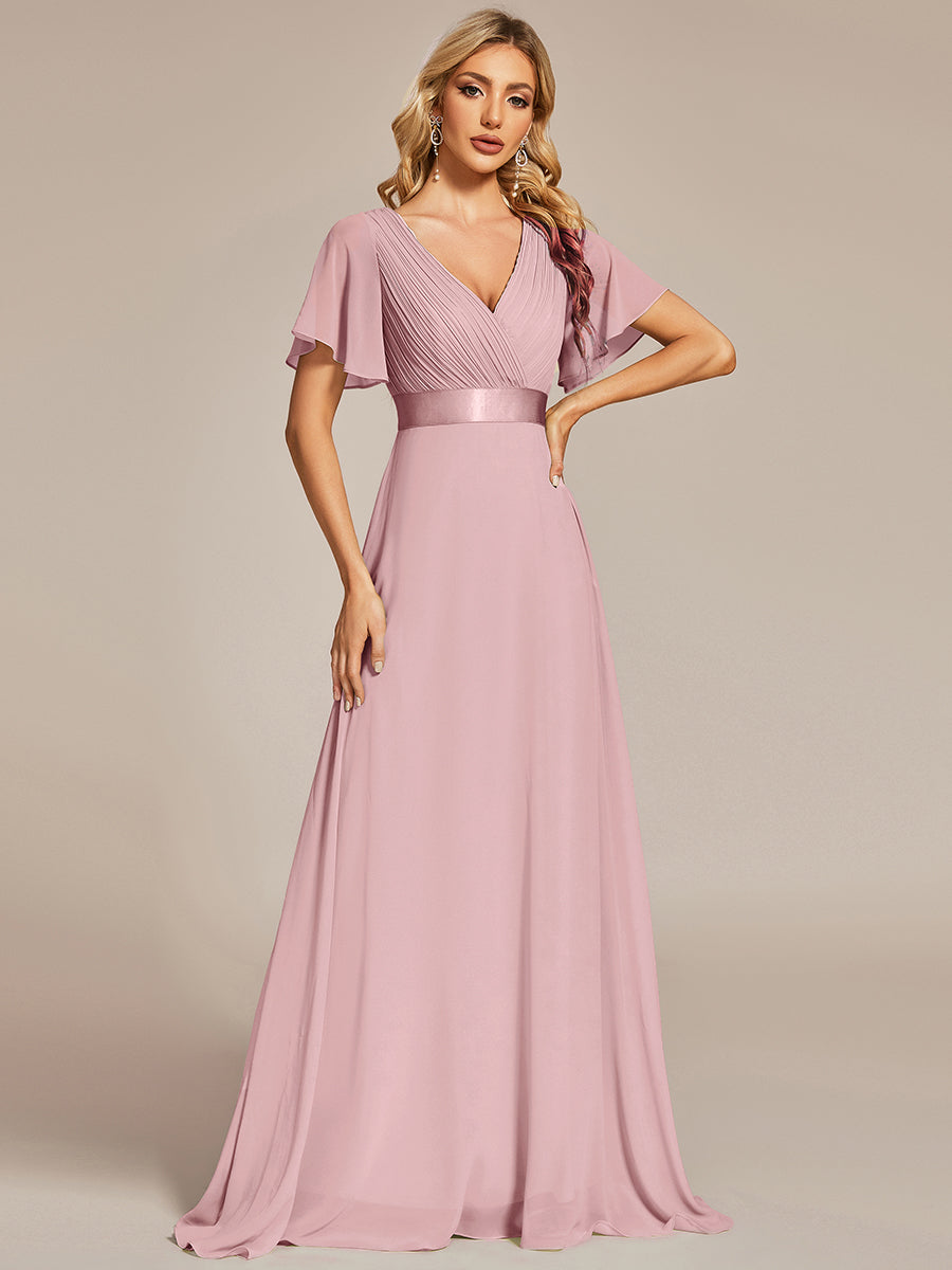 Glamorous Double V-Neck Ruffles Padded Wholesale Chiffon Evening Dresses#Color_Dusty Rose