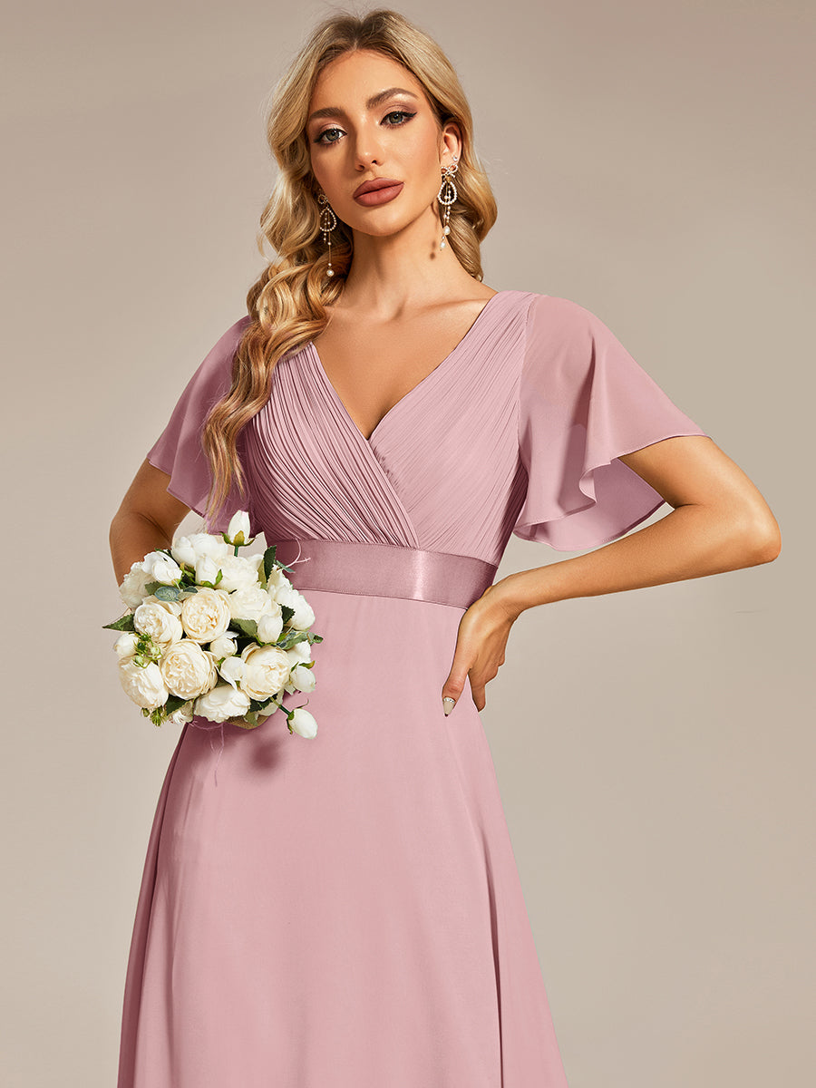 Glamorous Double V-Neck Ruffles Padded Wholesale Chiffon Evening Dresses#Color_Dusty Rose