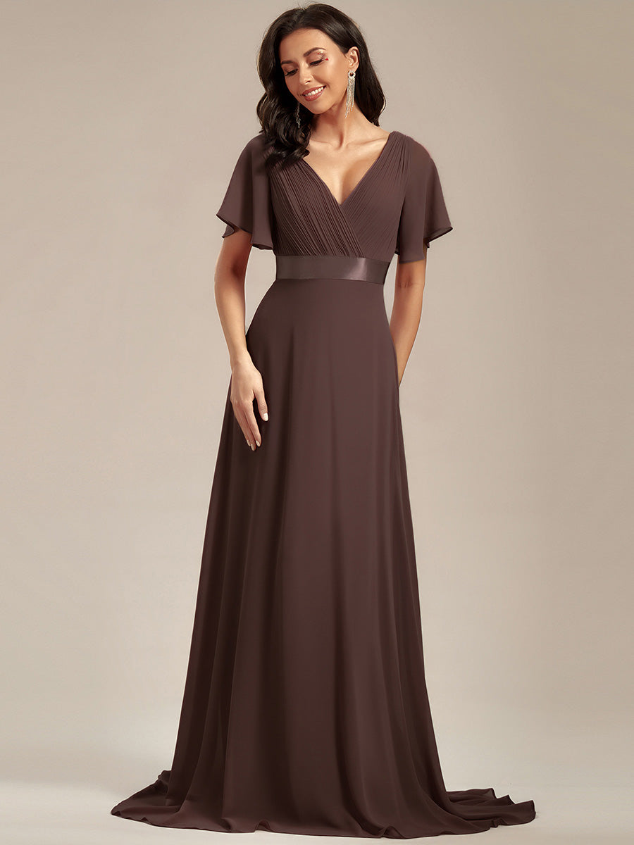 Simple Empire Waist Flowing Sleeves Evening Dress #Espresso