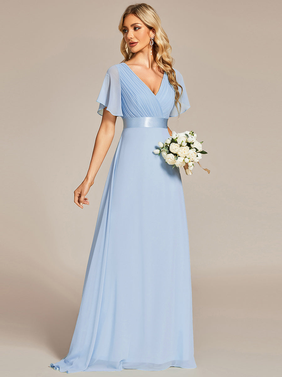 Glamorous Double V-Neck Ruffles Padded Wholesale Chiffon Evening Dresses#Color_Ice Blue