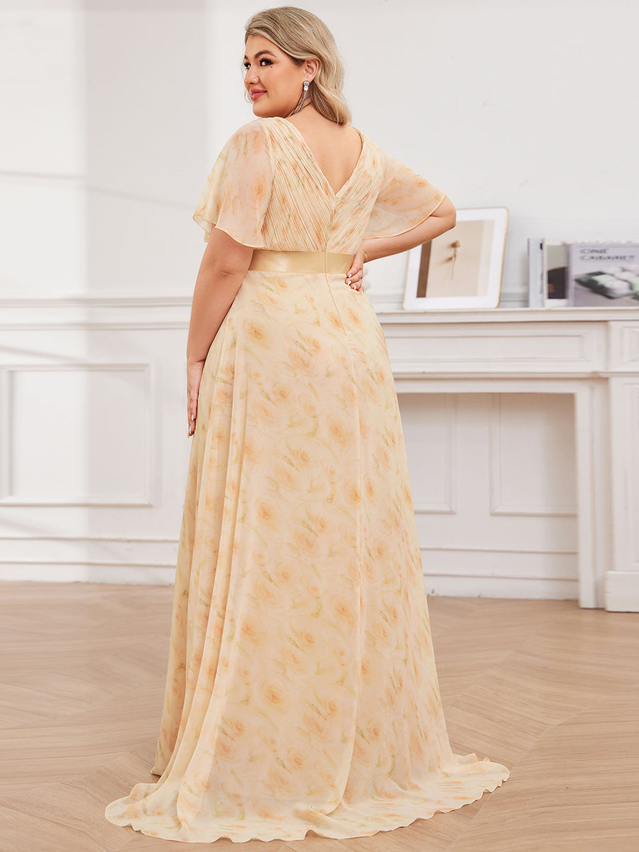Double V-Neck Ruffles Padded Plus Size Wholesale Evening Dresses #Color_Golden Roses