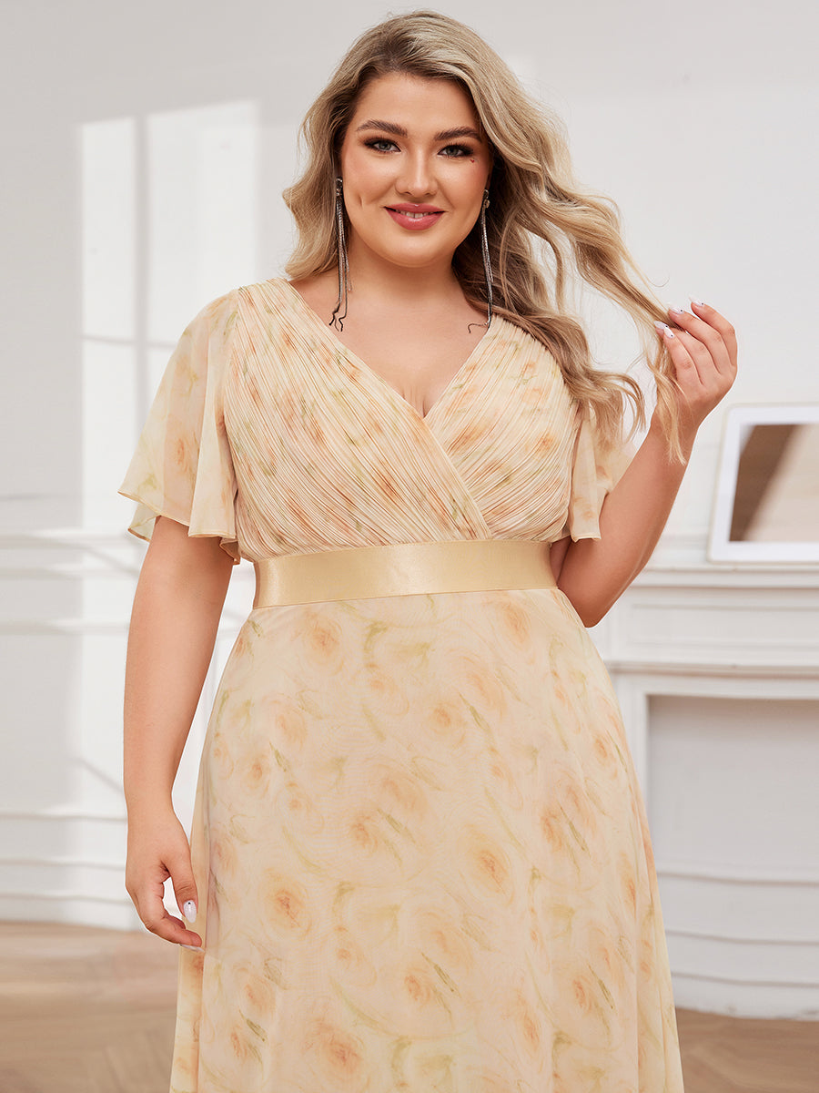 Double V-Neck Ruffles Padded Plus Size Wholesale Evening Dresses #Color_Golden Roses