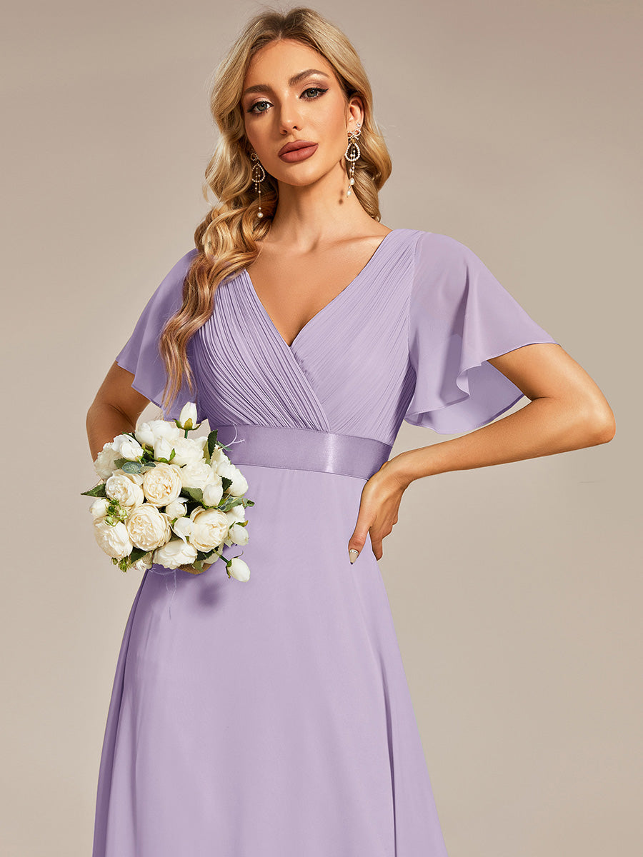 Glamorous Double V-Neck Ruffles Padded Wholesale Chiffon Evening Dresses#Color_Lavender