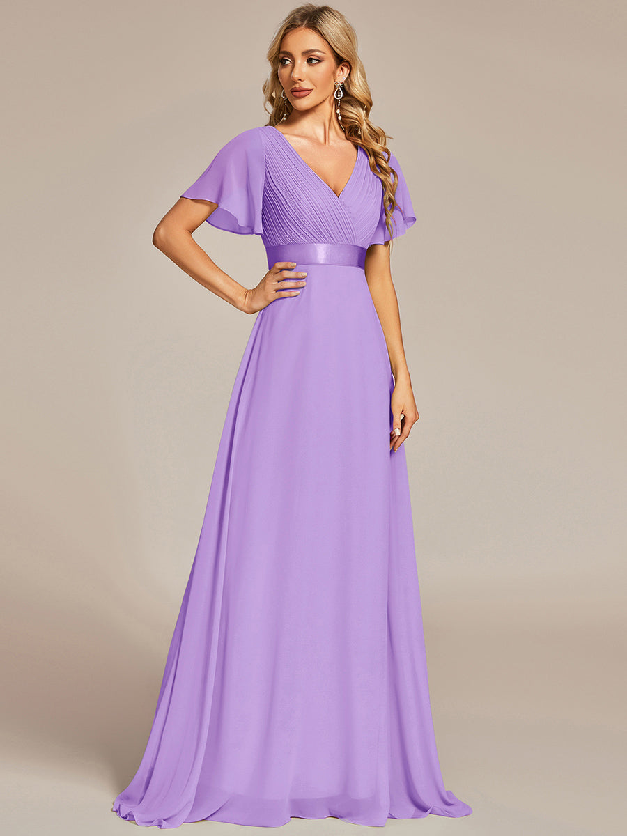 Glamorous Double V-Neck Ruffles Padded Wholesale Chiffon Evening Dresses#Color_Lavender