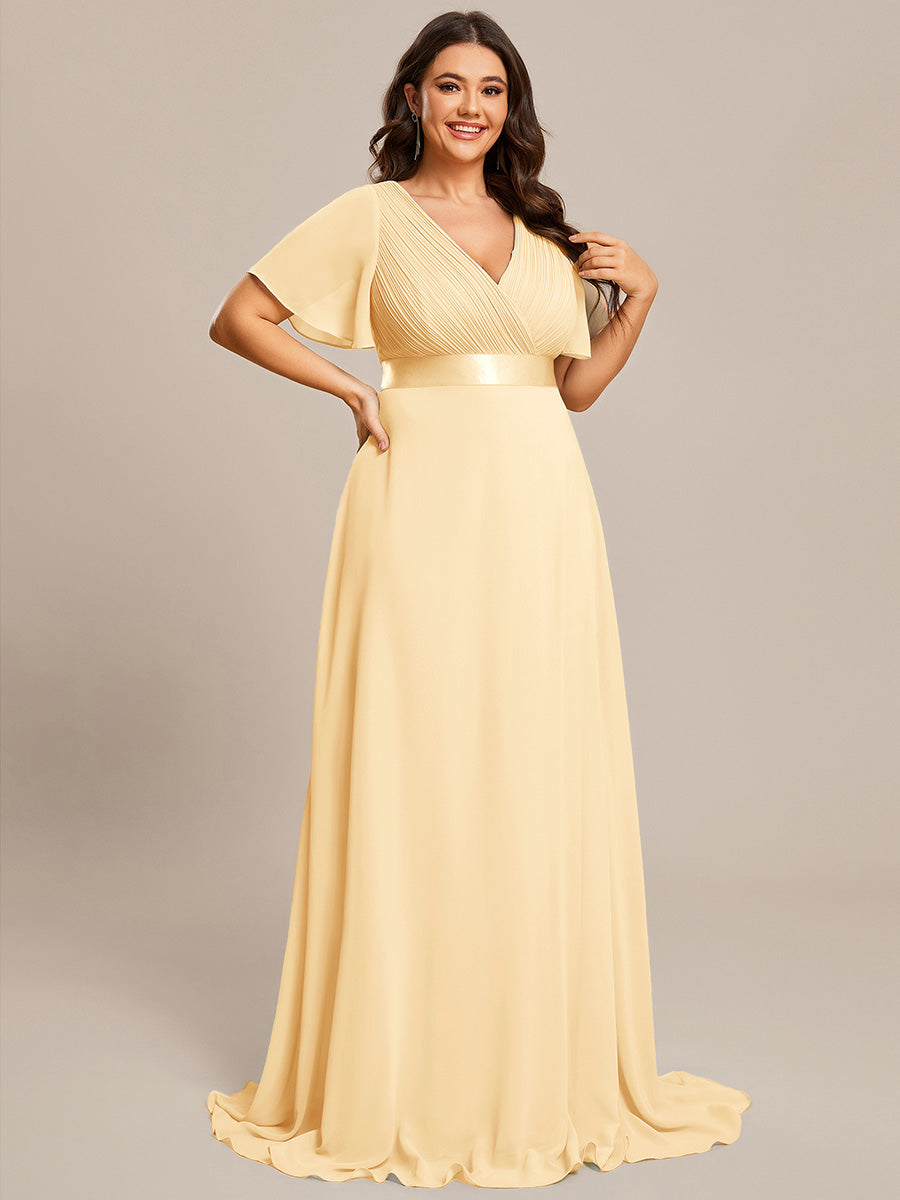 Color=Yellow | Glamorous Double V-Neck Ruffles Padded Plus Size Evening Dresses-Yellow 51