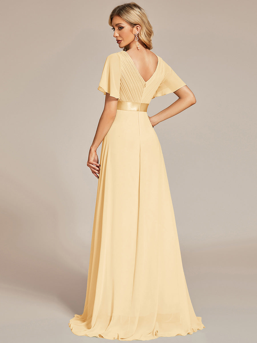 Double V-Neck Ruffles Padded Plus Size Wholesale Evening Dresses #Color_Yellow