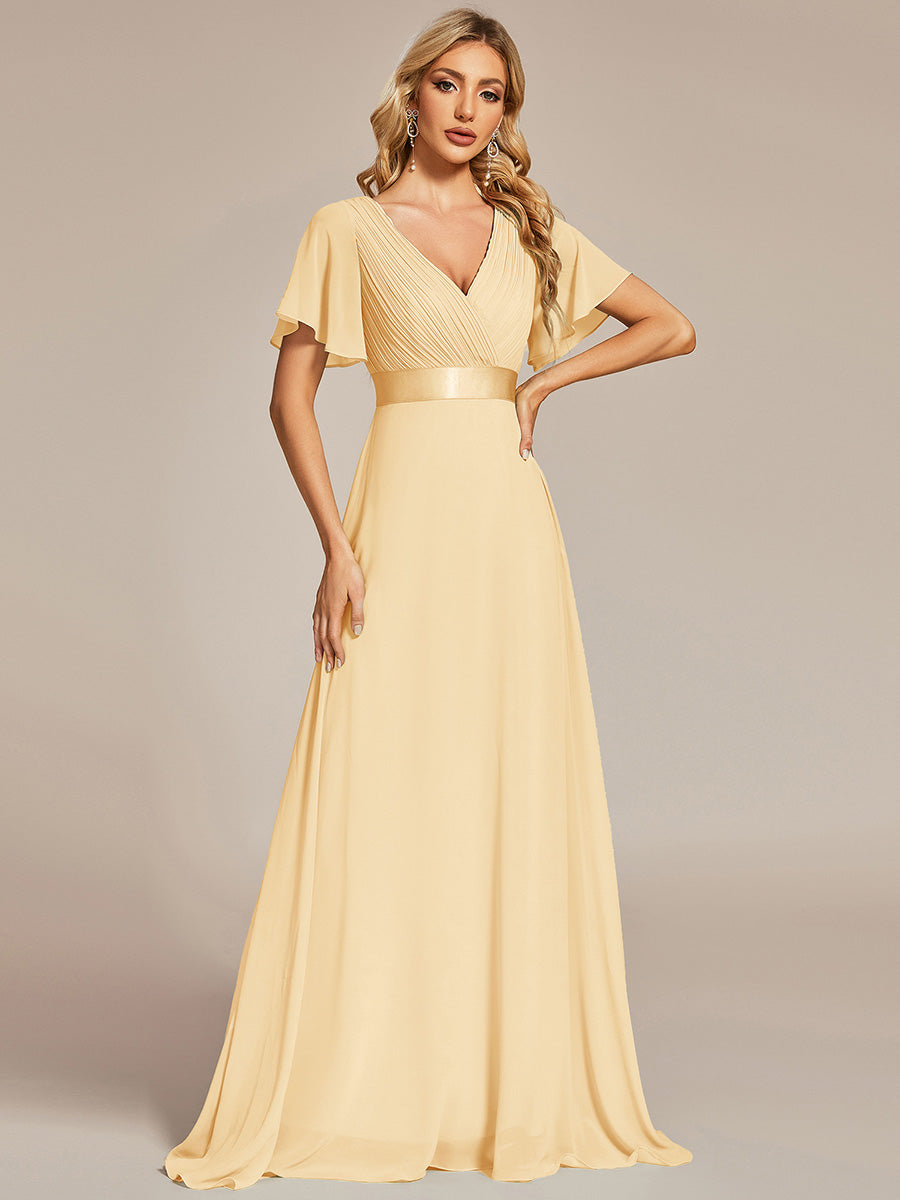 Double V-Neck Ruffles Padded Plus Size Wholesale Evening Dresses #Color_Yellow