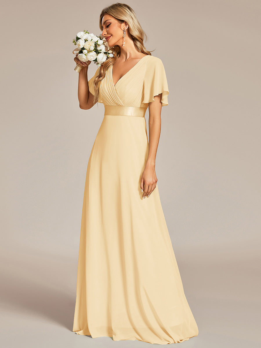 Double V-Neck Ruffles Padded Plus Size Wholesale Evening Dresses #Color_Yellow