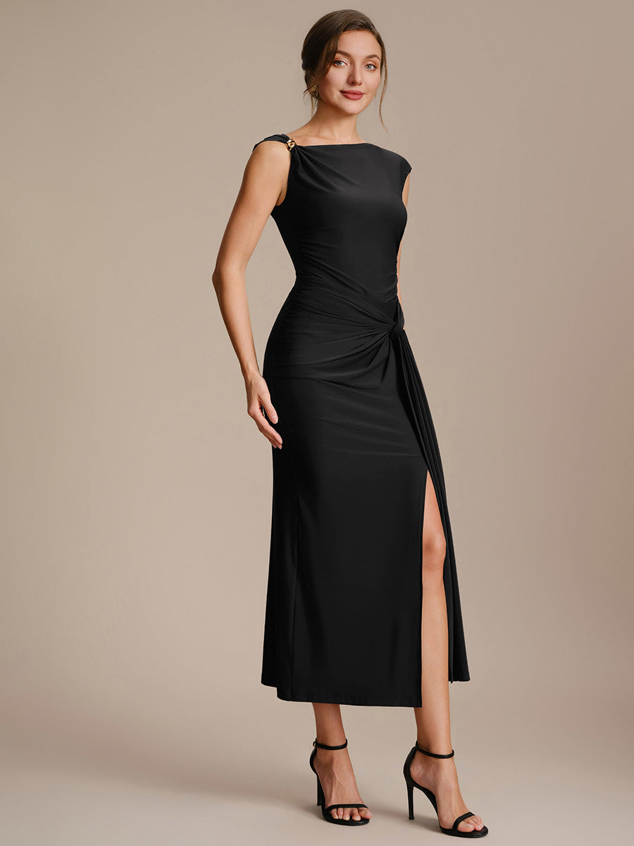 Color=Black | Factory Design High Stretch Bodycon Midi Dress with No Zipper and Sleeveless Design Skirts-Black 4