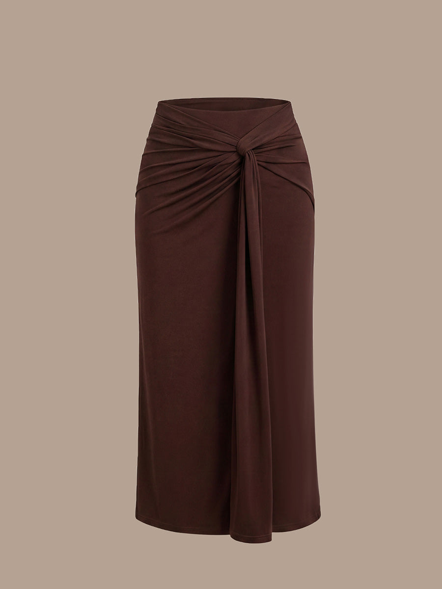 Color=Chocolate Brown | Factory Design High Stretch Bodycon Midi Dress with No Zipper and Sleeveless Design Skirts-Chocolate Brown 11
