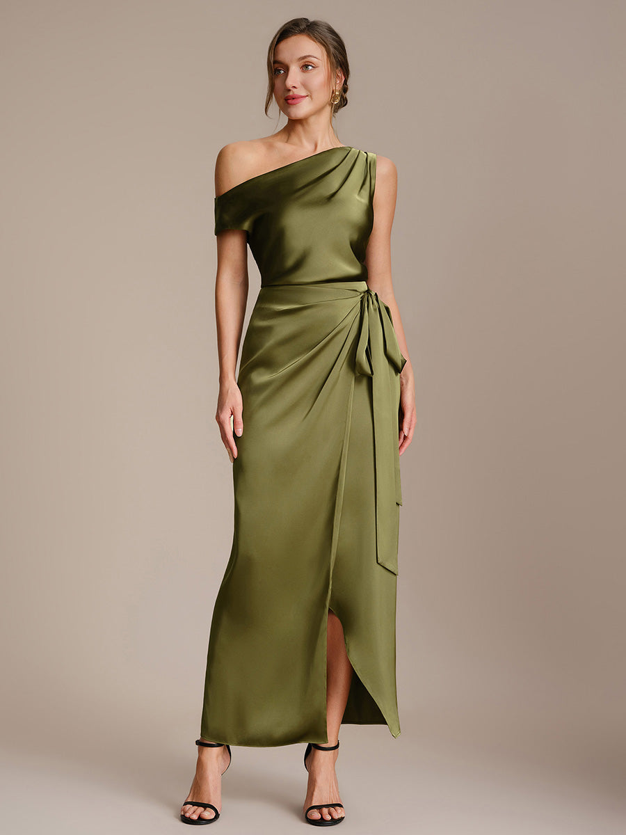 Color=Olive Green | Commercial Wholesale Lace-up Sheath Non-Stretch Ankle Length Elegant Evening Skirts-Olive Green 1