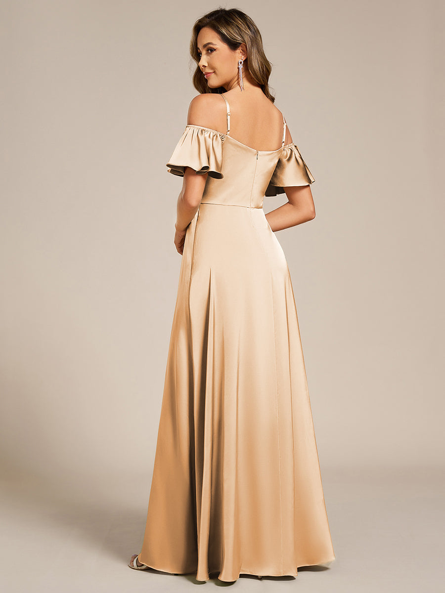 Color=champagne | Short Sleeve Off Shoulder Ruffle A-Line Floor-Length Bridesmaid Dress-champagne 2