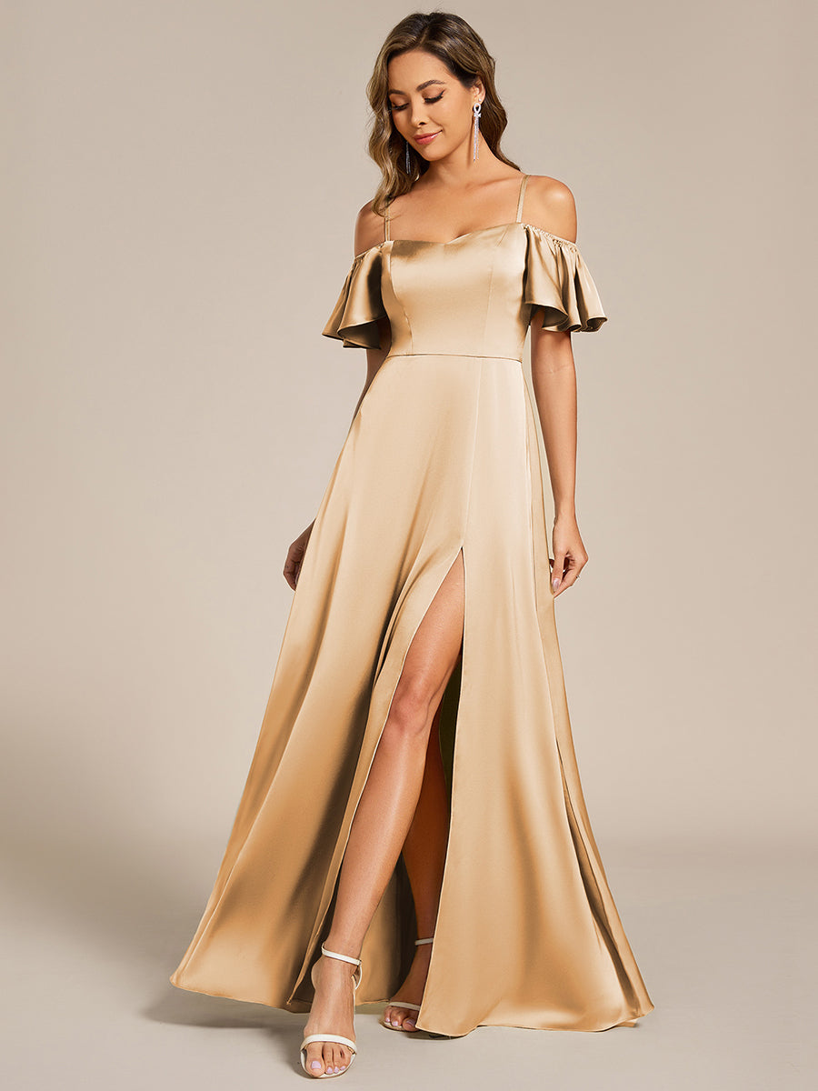 Color=champagne | Short Sleeve Off Shoulder Ruffle A-Line Floor-Length Bridesmaid Dress-champagne 4