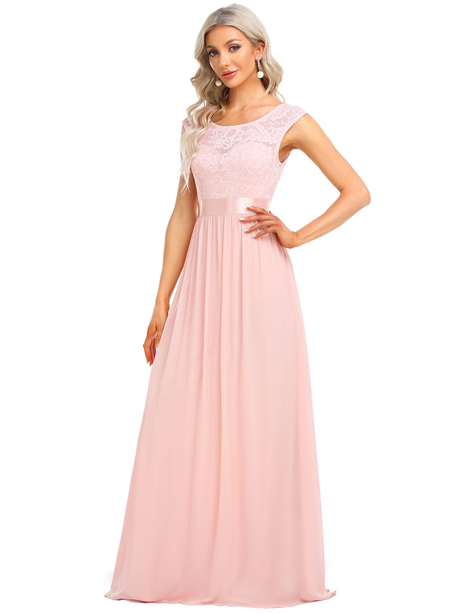 Wholesale V Back Belted Lace & Chiffon Bridesmaid Dresses