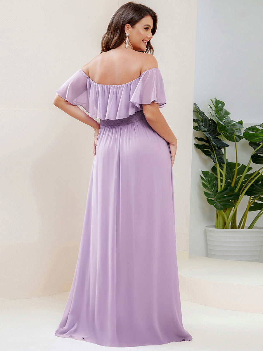 Color=Frosted Lilac | B2B-Exclusive Short Sleeve Off Shoulder Pleated A-Line Floor Length Bridesmaid Dresses-Frosted Lilac 7