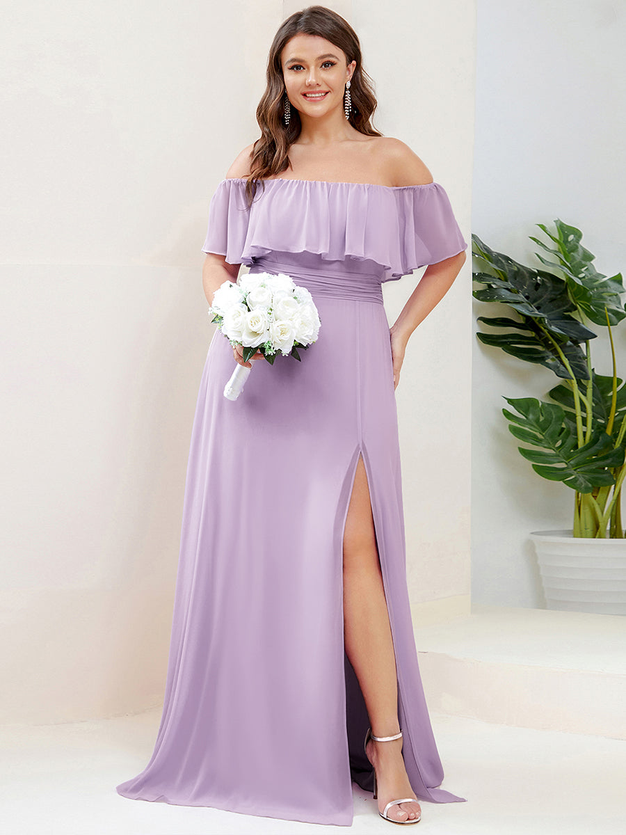 Color=Frosted Lilac | B2B-Exclusive Short Sleeve Off Shoulder Pleated A-Line Floor Length Bridesmaid Dresses-Frosted Lilac 10