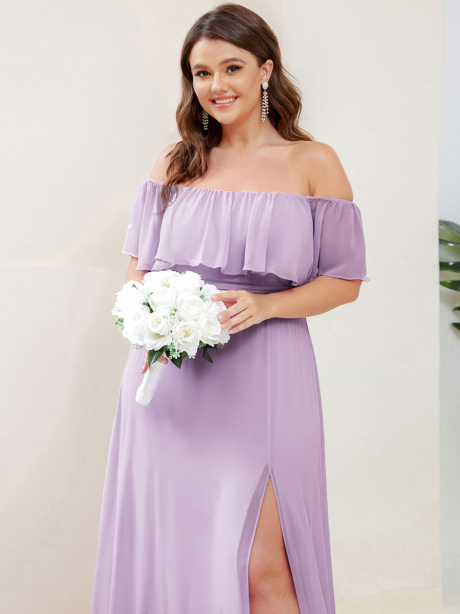Color=Frosted Lilac | B2B-Exclusive Short Sleeve Off Shoulder Pleated A-Line Floor Length Bridesmaid Dresses-Frosted Lilac 8