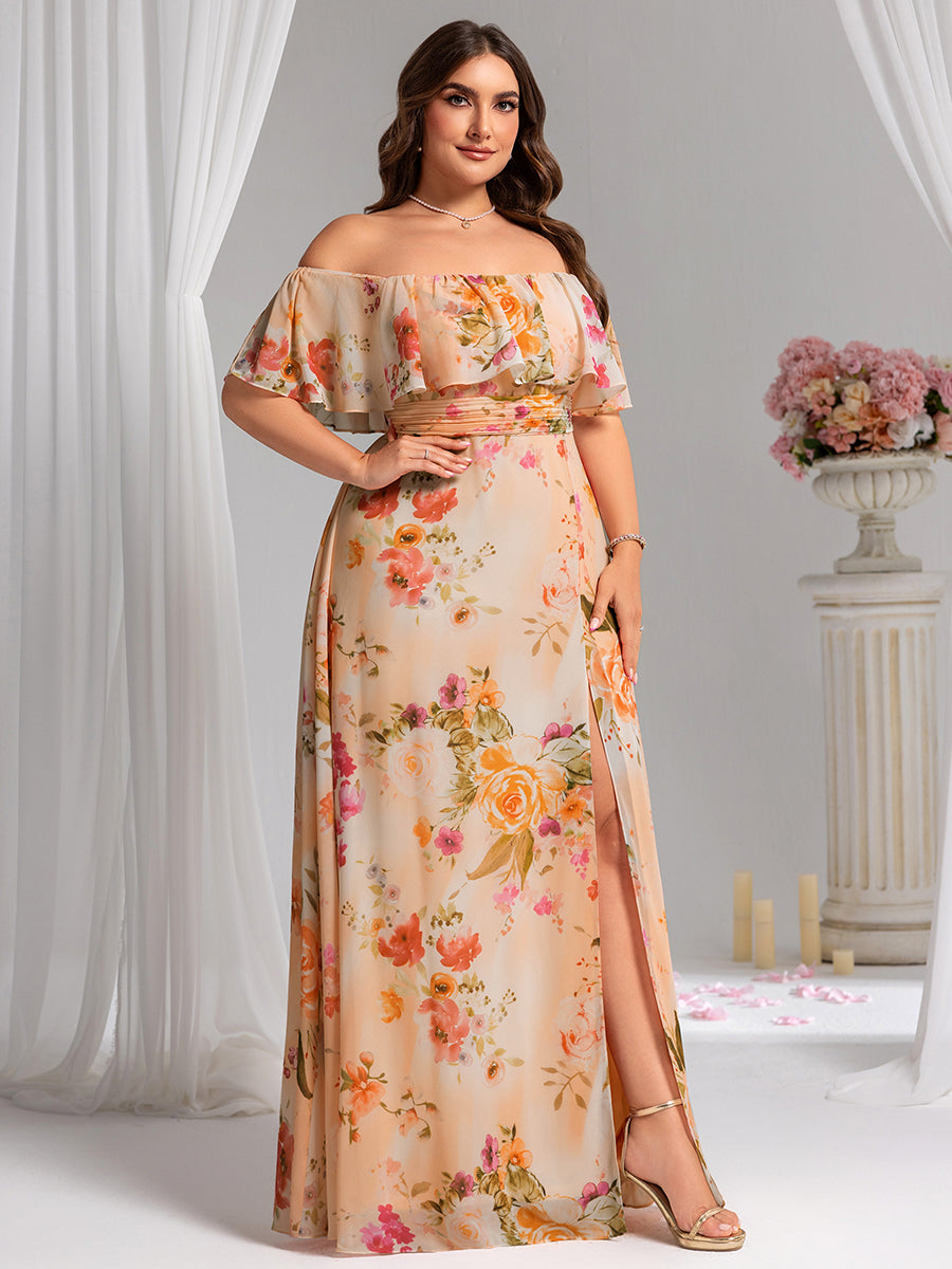 Color=Peach Fuzz | womens-a-line-off-shoulder-ruffle-thigh-split-bridesmaid-dresses-es00969-2-Peach Fuzz 100