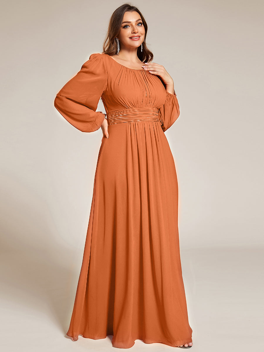Color=Brandied Melon | Wholesale Long Sleeve Pleated Ruched A-Line Floor Length Bridesmaid Dresses-Brandied Melon 9