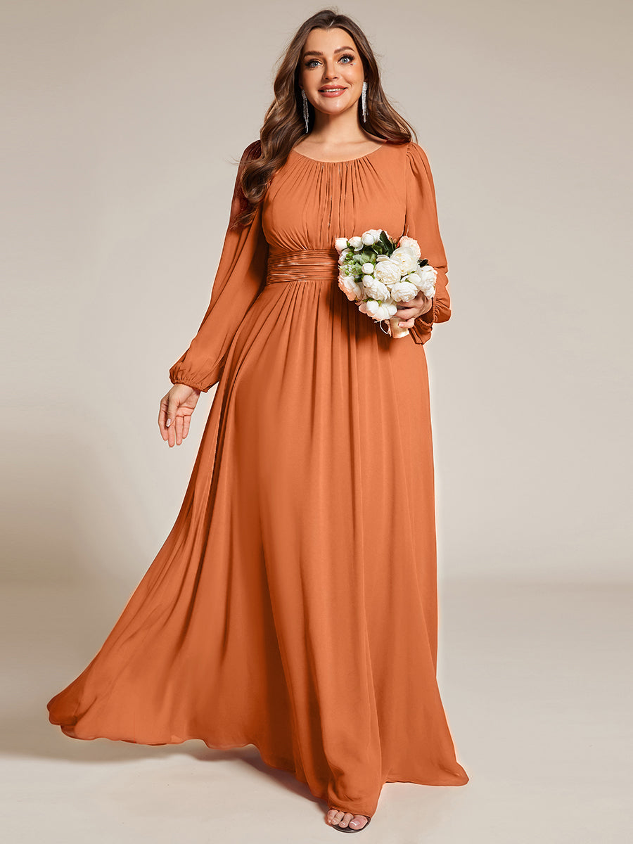 Color=Brandied Melon | Wholesale Long Sleeve Pleated Ruched A-Line Floor Length Bridesmaid Dresses-Brandied Melon 10