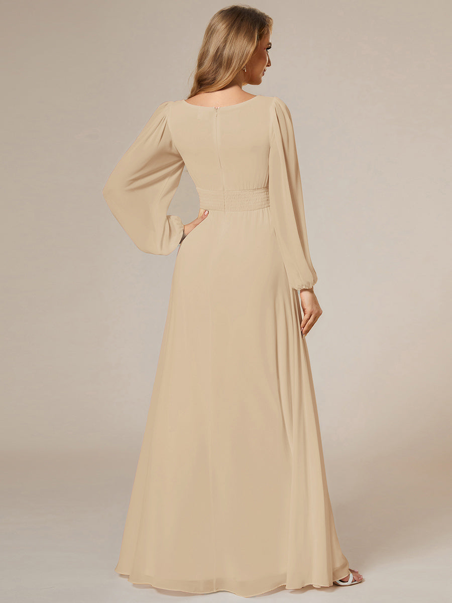 Round Neck Wholesale Bridesmaid Dresses with Long Lantern Sleeves