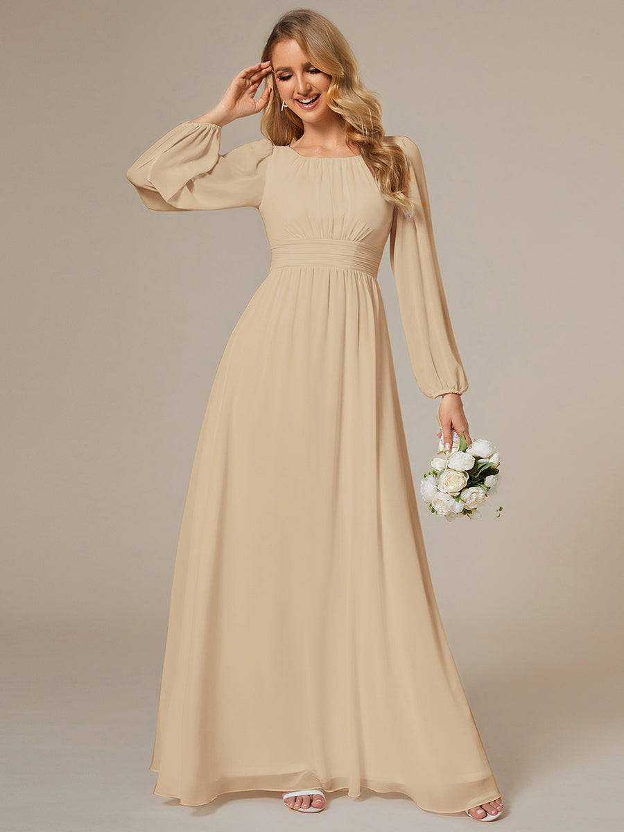 Round Neck Wholesale Bridesmaid Dresses with Long Lantern Sleeves
