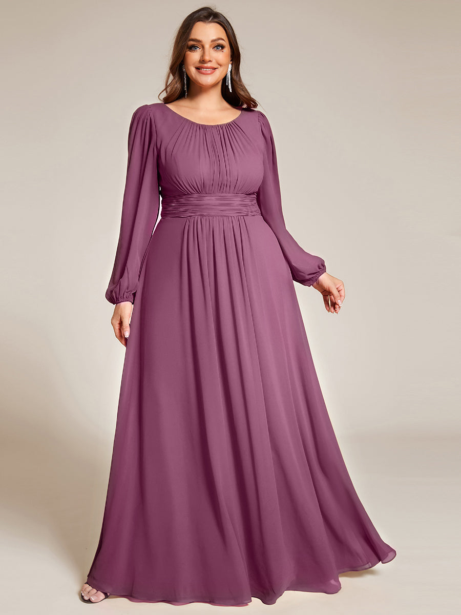 Color=Damson | Wholesale Long Sleeve Pleated Ruched A-Line Floor Length Bridesmaid Dresses-Damson 16