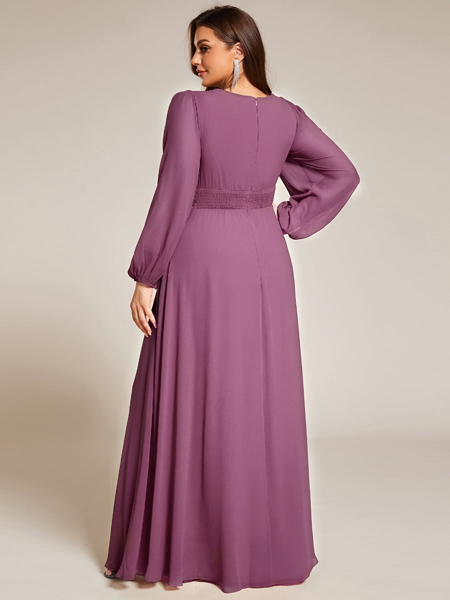 Color=Damson | Wholesale Long Sleeve Pleated Ruched A-Line Floor Length Bridesmaid Dresses-Damson 17