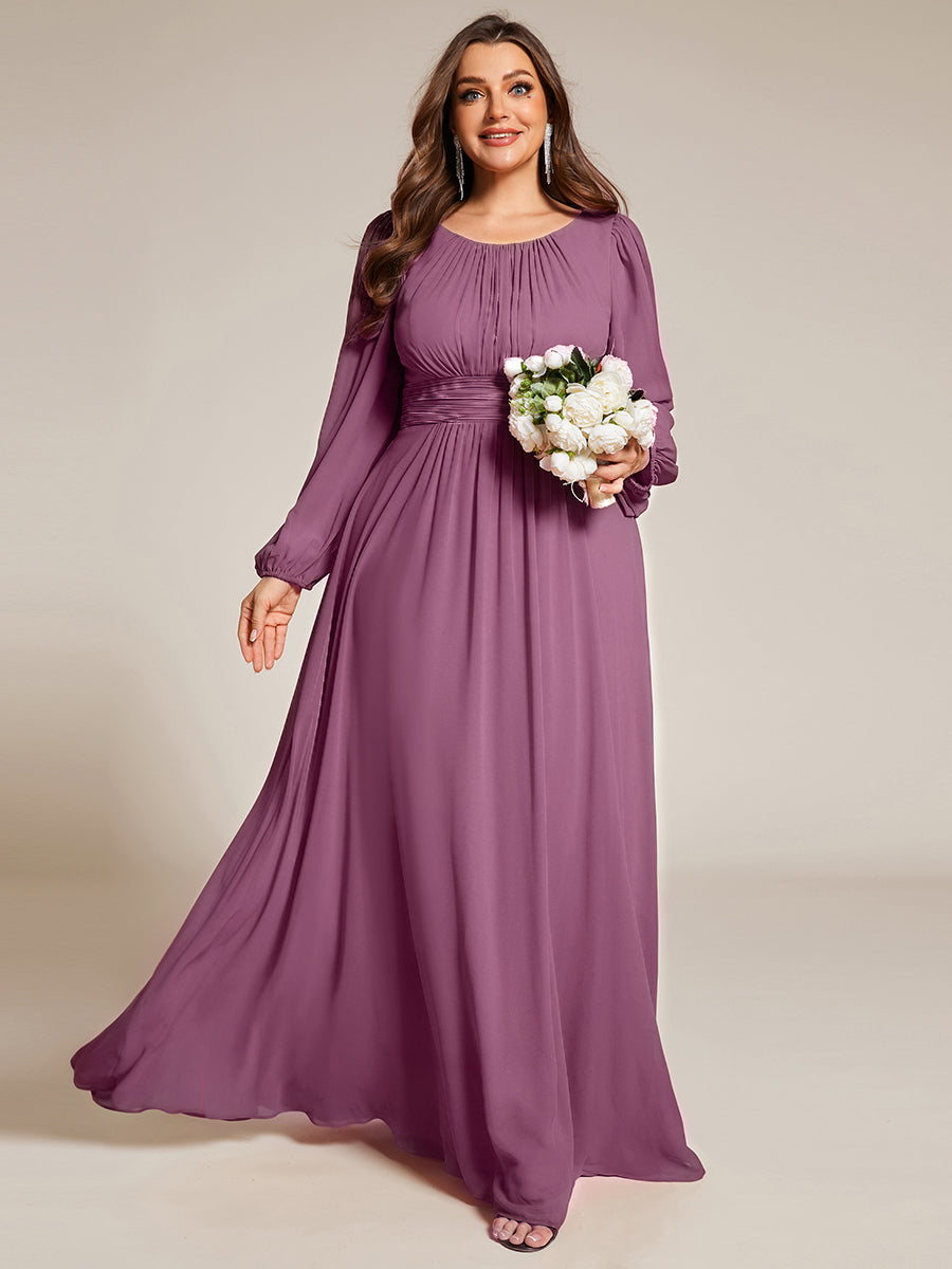 Color=Damson | Wholesale Long Sleeve Pleated Ruched A-Line Floor Length Bridesmaid Dresses-Damson 20