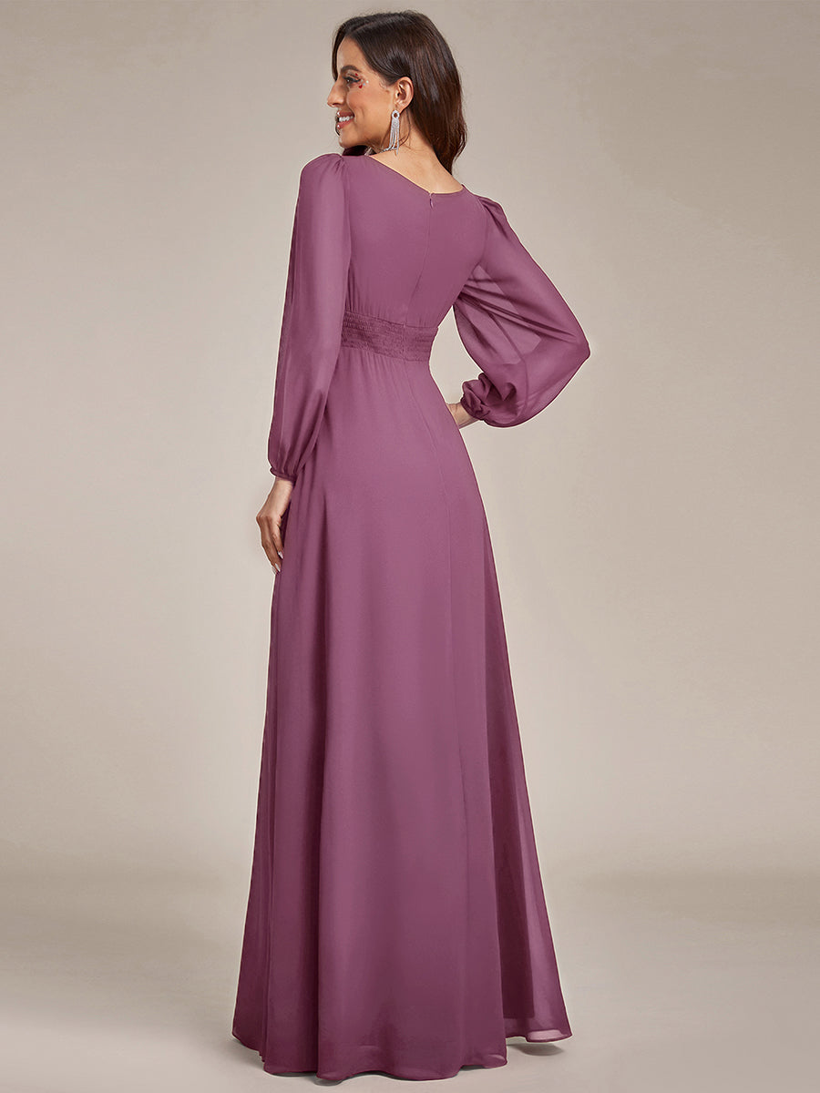 Color=Damson | Wholesale Long Sleeve Pleated Ruched A-Line Floor Length Bridesmaid Dresses-Damson 12