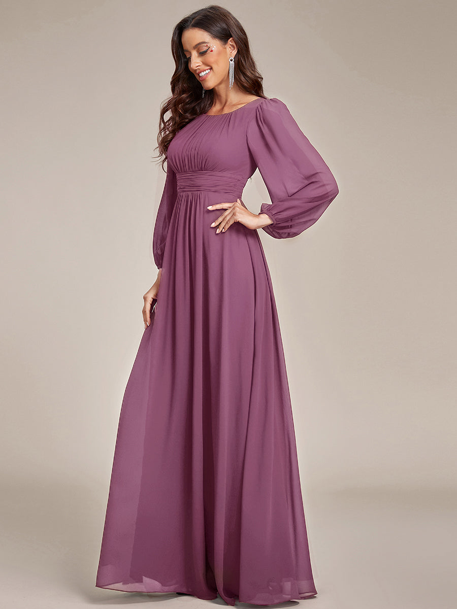Color=Damson | Wholesale Long Sleeve Pleated Ruched A-Line Floor Length Bridesmaid Dresses-Damson 14
