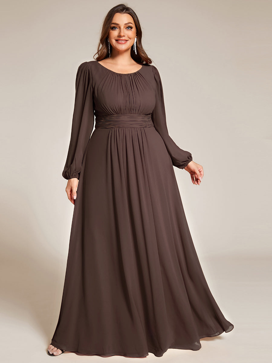 Color=Espresso | Wholesale Long Sleeve Pleated Ruched A-Line Floor Length Bridesmaid Dresses-Espresso 26