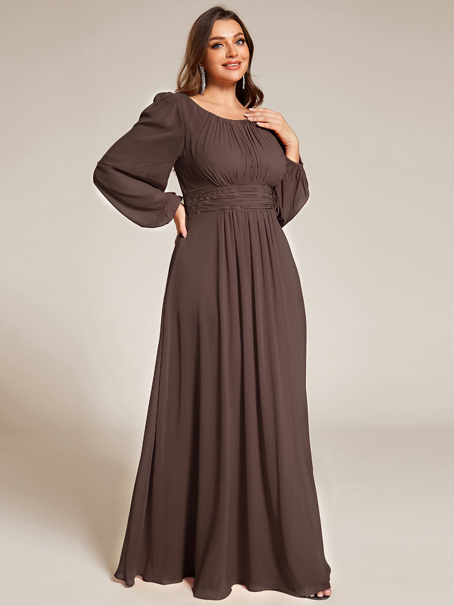 Color=Espresso | Wholesale Long Sleeve Pleated Ruched A-Line Floor Length Bridesmaid Dresses-Espresso 29