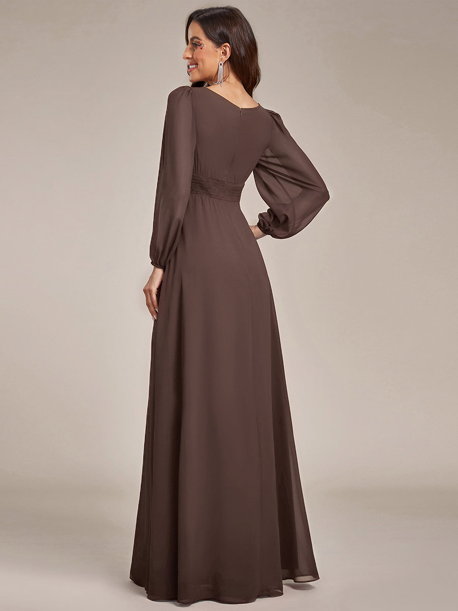 Color=Espresso | Wholesale Long Sleeve Pleated Ruched A-Line Floor Length Bridesmaid Dresses-Espresso 22