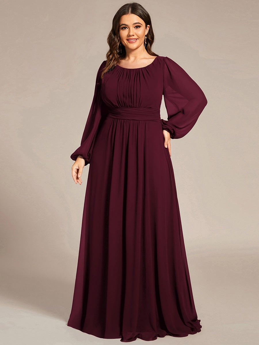 Color=Mulberry | Wholesale Long Sleeve Pleated Ruched A-Line Floor Length Bridesmaid Dresses-Mulberry 36
