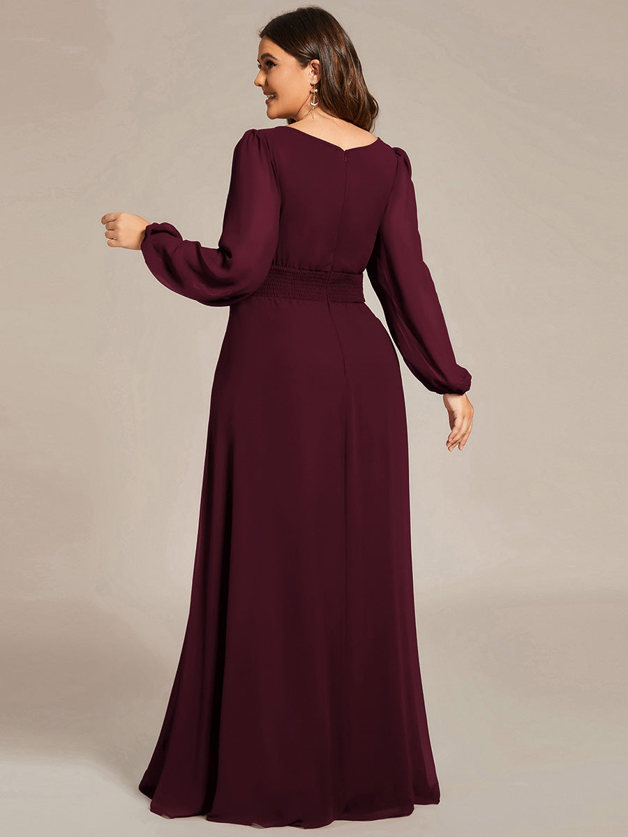 Color=Mulberry | Wholesale Long Sleeve Pleated Ruched A-Line Floor Length Bridesmaid Dresses-Mulberry 37
