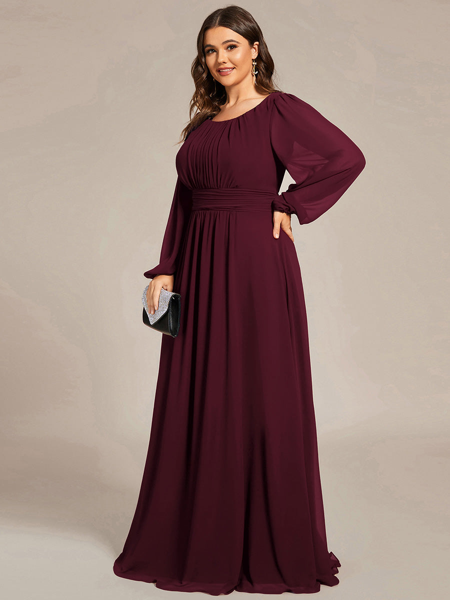 Color=Mulberry | Wholesale Long Sleeve Pleated Ruched A-Line Floor Length Bridesmaid Dresses-Mulberry 39