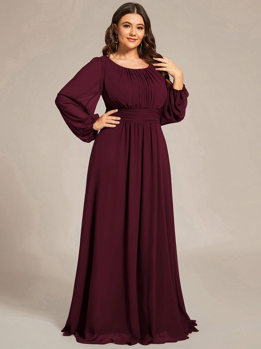 Color=Mulberry | Wholesale Long Sleeve Pleated Ruched A-Line Floor Length Bridesmaid Dresses-Mulberry 40