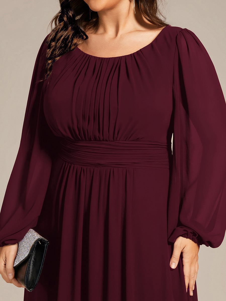 Color=Mulberry | Wholesale Long Sleeve Pleated Ruched A-Line Floor Length Bridesmaid Dresses-Mulberry 38
